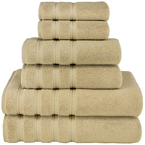 American Soft Linen 100% Turkish Carde Cotton 6 Piece Towel Set, 560 GSM Towels for Bathroom, Super Soft 2 Bath Towels 2 Hand Towels 2 Washcloths, Sand Taupe