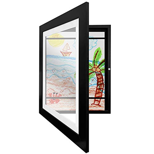 Americanflat Kids Artwork Picture Frame in Black- Displays 8.5x11 With Mat and 10x12.5 Without Mat - Composite Wood with Shatter Resistant Glass - Horizontal and Vertical Formats