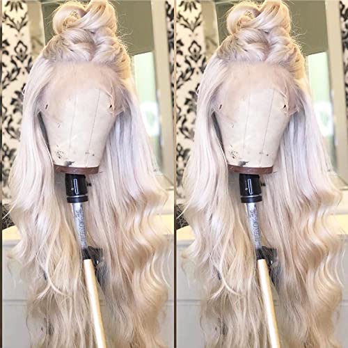 ANDRIA Platinum Blonde Wig lace front wigs Long Wigs Loose Wave Glueless Lace Wig Colored Synthetic Heat Resistant Fiber Wig With Baby Hair Natural Wavy White Blonde Body Wave Colorful wig for Women