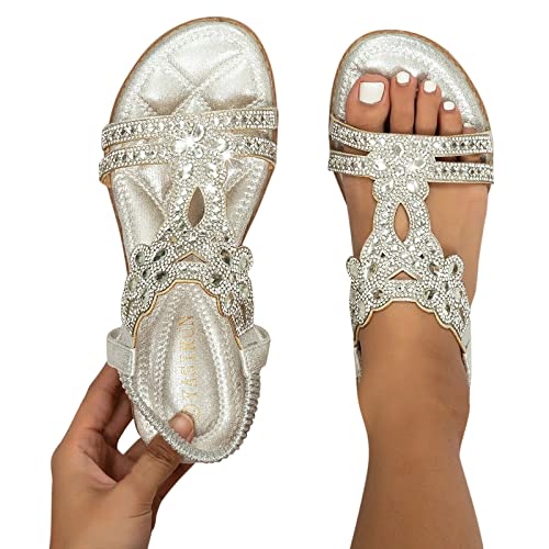 Aniywn Women's Slide Sandals Comfortable Beaded Casual Open Toe Dress Sandals Bohemian Thong Summer Beach Shoes Sandals