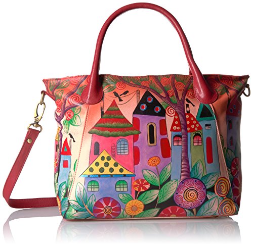 Anna by Anuschka womens Anna Anuschka, Handpainted Leather Slouch Tote Bag-village of Dream Shoulder Handbag, Village Dream, One Size US