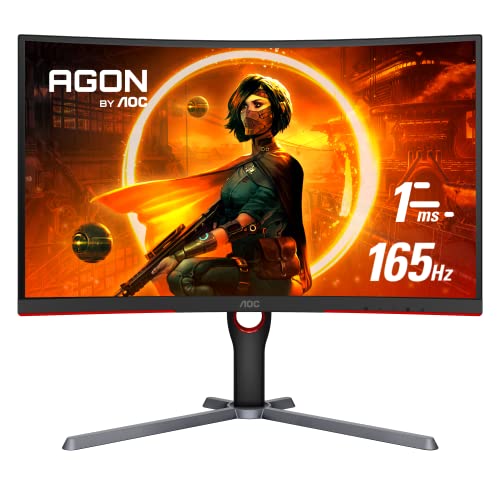 AOC GAMING CQ27G3S Frameless Curved Gaming Monitor, QHD 2K 2560x1440, 1000R VA, 165Hz 1ms, FreeSync Premium ,Black (Renewed)