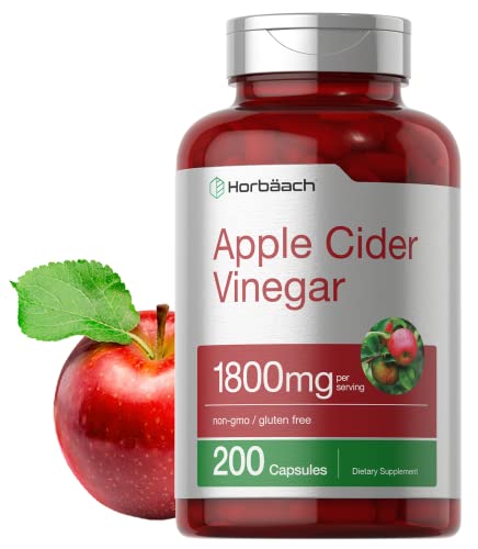 Apple Cider Vinegar Capsules | 1800mg | 200 Pills | Non-GMO, Gluten Free Supplement | by Horbaach