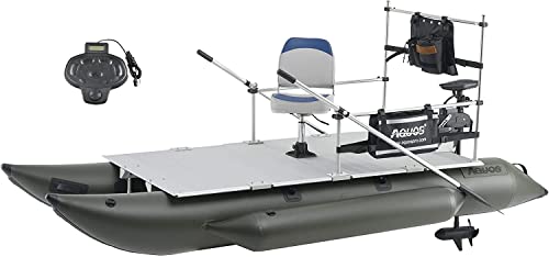 AQUOS Heavy-Duty for Two 11.5ft Inflatable Pontoon Boat with Stainless Steel Guard and Folding Seat and Haswing Remote/Foot Control 12V 55LBS Transom Trolling Motor for Fishing