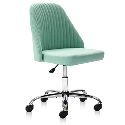 Armless Office Chair Cute Desk Chair, Home Office Desk Chairs with Wheels Modern Fabric Vanity Chair, Mid-Back Swivel Task Chair for Small Space, Living Room, Make-up, Studying