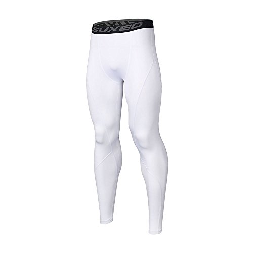 ARSUXEO Men's Compression Tights Running Pants Baselayer Legging K3 White Size Large