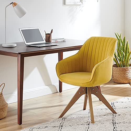 Art Leon Mid Century Modern Swivel Accent Chair with Solid Wood Legs, Desk Chair No Wheels, Armchair for Desk, Medium Yellow