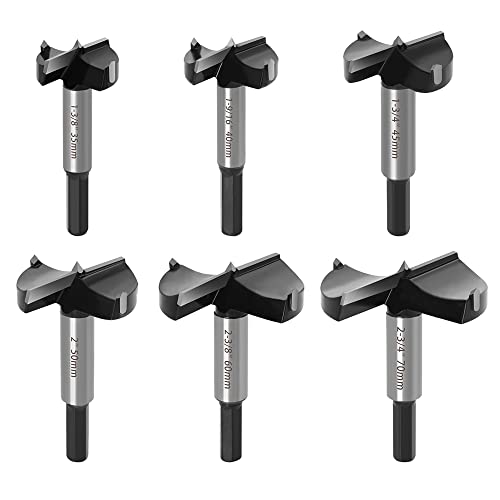 ASNOMY 6PCS Large Size Forstner Drill Bit, 1-3/8Inch to 2-3/4Inch Carbide Tipped Forstner Bit for Hard Wood, Wood Drilling Hole Saw Set Woodworking Hinge Cutter Tool Kits for Wood Plastic Plywood