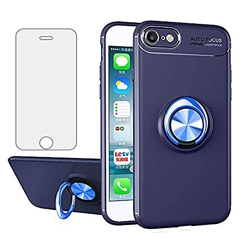 Asuwish Phone Case for iPhone 6 6s with Tempered Glass Screen Protector Cover and Cell Accessories Ring Holder Kickstand Stand iPhone6 Six i6 S iPhone6s iPhine6s iPhones6s i Phone6s Phone6 6a S6 Blue