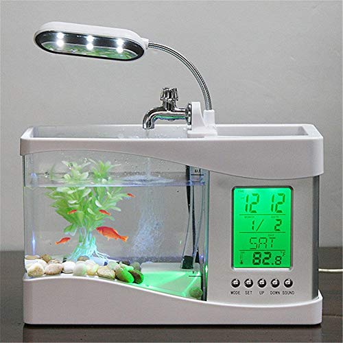 ATC® Mini USB LCD Desktop Lamp Fish Tank Aquarium with LED Clock(White)