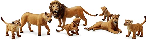 Attatoy Lion Figure Family (7-Piece Set), Pride of Lions Action Toy Figures with King Lion, Lionesses and Cubs