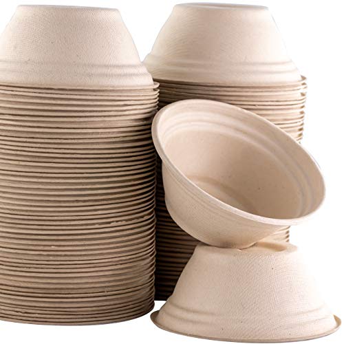 Avant Grub Restaurant-Grade, Biodegradable Wood Dishware Bowl 100 Pk for Ice Cream, Chili or Soup, Disposable, Wheatstraw Bowls, Allergen-Free, Leakproof, Microwave Safe for Hot or Cold, 8. Ounces