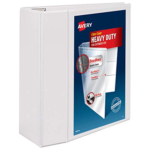 Avery Heavy Duty View 3 Ring Binder, 5" One Touch EZD Ring, Holds 8.5" x 11" Paper, 1 White Binder (79106)