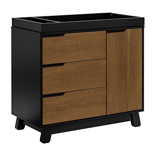 Babyletto Hudson 3-Drawer Changer Dresser with Removable Changing Tray in Black/Natural Walnut, Greenguard Gold Certified