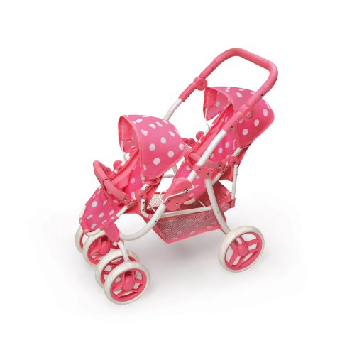 Badger Basket Toy Double Doll Stroller with Reversible Seats for 16 inch Dolls - Pink/Polka Dot