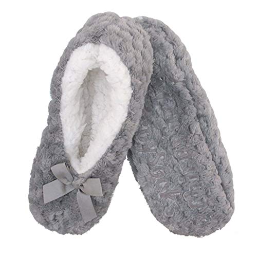 BambooMN Adult Super Soft Warm Cozy Fuzzy Soft Touch Slippers Non-Slip Lined Socks, Grey, Medium 1 Pair