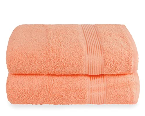 Belizzi Home Cotton 2 Pack Oversized Bath Towel Set 28x55 inches, Large Bath Towels, Ultra Absorbant Compact Quickdry & Lightweight Towel, Ideal for Gym Travel Camp Pool - Peach