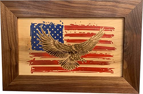 Bellewood Designs Hidden Gun Storage, Concealment Cabinet with Engraved and Hand Painted American Flag and Eagle