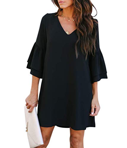 BELONGSCI Women's 2023 Summer Dress Sweet & Cute V-Neck Bell Sleeve Shift Dress Mini Dress