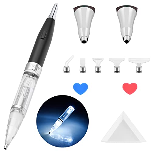 benote Original Diamond Art Pen Lighted Drill Pen 2.0 Metal Sticky Pen Tips, Diamond and Painting Accessories with Multi Replacement Pen Heads and Wax - B7 Black