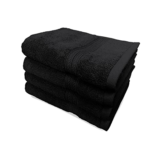 BHT Towels - 100% Cotton Thick & Large 600 GSM Hand Towel - Genuine Ringspun, Luxury Hotel & Spa Quality (Set of 4 Hand Towels, Black)