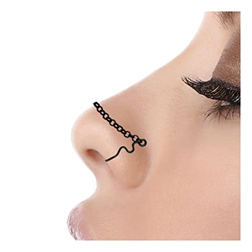 Black Nose Chain for Double Fake Nose Piercing - Nostril Piercing - Non Pierced Fake Cuff Nose Ring