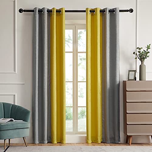 Blackout Curtains for Living Room Thermal Insulated Room Darkening Ombre Curtains Window Drapes for Bedroom Grommet Grey Yellow 95 inch Long 2 Panels