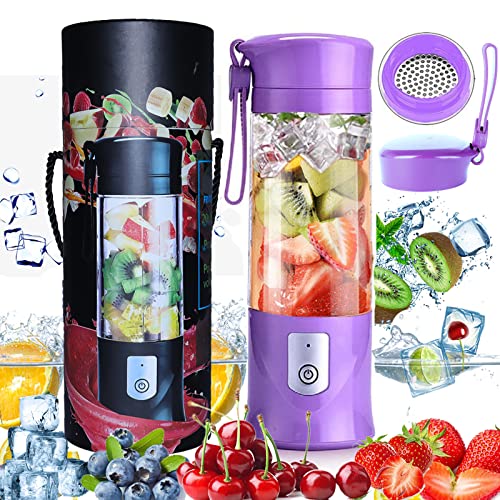 Blend Portable Blender Jet for Shakes and Smoothies, USB Rechargeable Travel Juicer Cup Electric Mini Personal Size Blenders Frozen Fruit Ice Mixer Baby Food Mixing Machine with 6 Blades for Sports Travel and Outdoors 13.5oz (Purple)