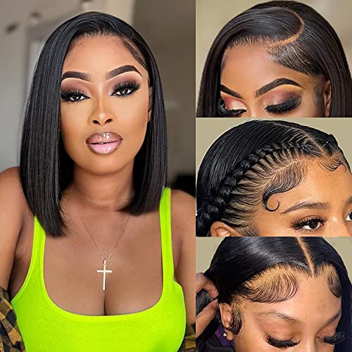 Bob Wig Human Hair 13x4 Lace Front Wigs for Black Women 180% Density Glueless Wigs Human Hair Pre Plucked Short Bob Wigs Brazilian Straight Human Hair Wigs 13x4 HD Transparent Lace Front Wigs 12inch