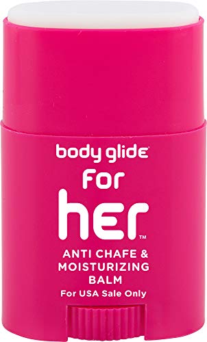 Body Glide For Her Anti Chafe Balm: anti chafing stick with added emollients. Prevent rubbing leading to chafing, raw skin, and irritation. Use for arm, chest, bra, butt, groin, and thigh chafing: 0.8oz