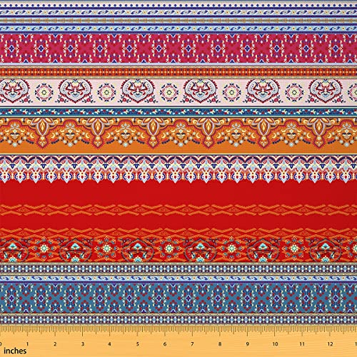 Bohemian Fabric by The Yard Red Boho Upholstery Fabric for Quilting Sewing Colorful Tribal Striped Outdoor Fabric Mandala Aztec Exotic Waterproof Fabric DIY Upholstery and Home Accents 2 Yards