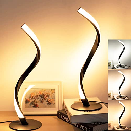 BOHON Modern Table Lamp Spiral LED Nightstand Lamps 3 Color Modes 10 Brightness Levels Desk Lights Metal Bedside Lamps for Living Room Bedroom End Tables Office, Set of 2