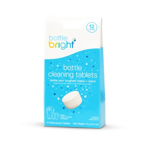 Bottle Bright (12 Tablets) - All Natural, Safe, Free of Odor and Harmful Ingredients - Water Bottle & Hydration Pack Cleaning Tablets Clear