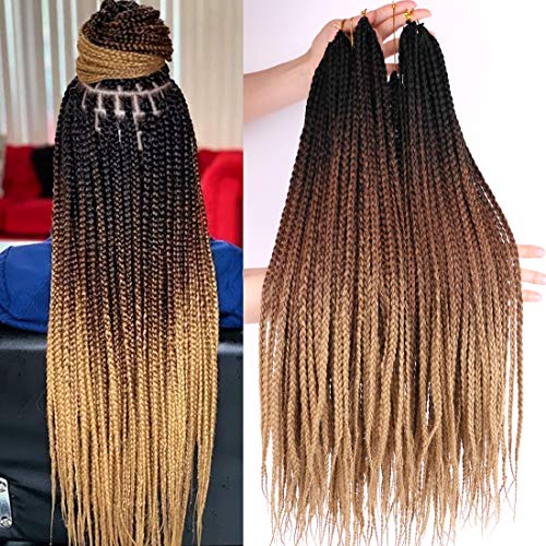 Box Braids Crochet Hair 6 Packs 24 Inch Ombre Dark Roots Honey Blonde 3X Goddess Pre-Looped Jumbo Braiding Hair Extensions 22 Strands/Pack 100g (T1B/4/27#)