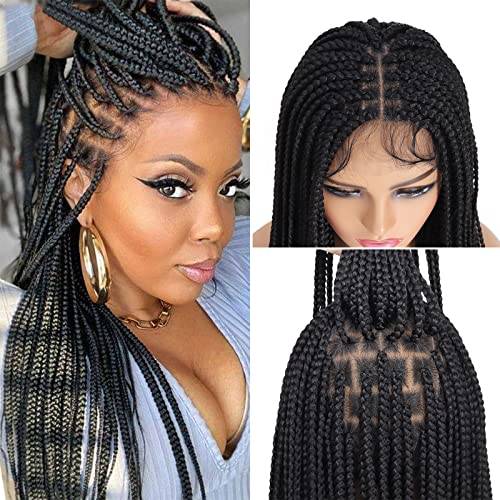 Braided Wigs for Black Women 360 Full Lace Box Braid Wig with Baby Hair Synthetic Lace Front Wig Handmade Cornrow Wig Lightweight Heat Resistant Twist Braids Wigs Natural Black