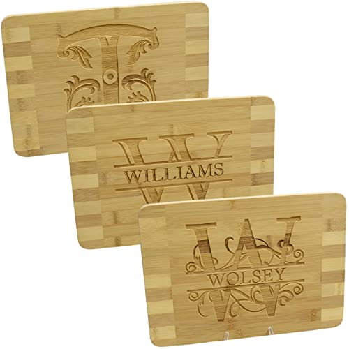 Brew City Engraving - Monogram Letter Bamboo Cutting Board Personalized & Laser Engraved Name; Great Present for Birthdays Housewarmings Client Gifts Weddings Anniversaries Parents Couples & Friends