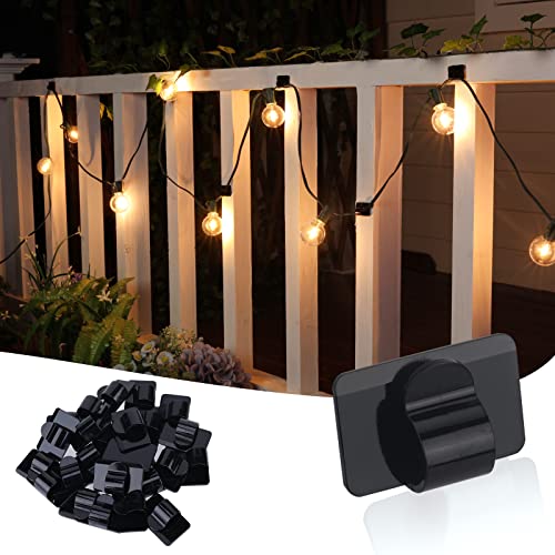 Brightown Black Light Clips - Strongly Sticky with 25-Clips, 30-Stickers Christmas Light Clips, UV-Resistant Material, Decorate Damage-Free Cable Clips for Indoor Outdoor String Lights