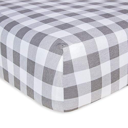 Burt's Bees Baby - Buffalo Check Fitted Crib Sheet, 100% Organic Crib Sheet for Standard Crib and Toddler Mattresses (Fog)