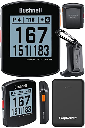 Bushnell Phantom 2 (Black) GPS Golf Handheld Power Bundle | with PlayBetter Portable Charger | Distance Rangefinder Device | Built-in Magnetic Mount, 38,000+ Courses, Accurate Distances