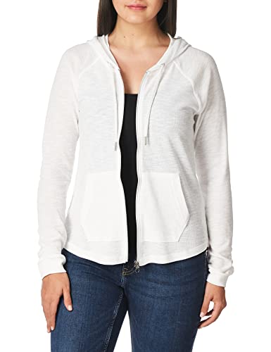 Calvin Klein Women's Premium Performance Ruched Long Sleeve Zip Up Hoodie (Standard and Plus), White, Medium