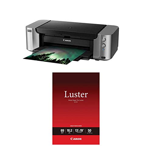 Canon PIXMA PRO-100 Professional Inkjet Photo Printer, 4800x2400 Resolution, WiFi, 13x19" Max Paper Size - With Canon LU-101 Pro Luster Photo Paper (13x19"), 50 Sheets