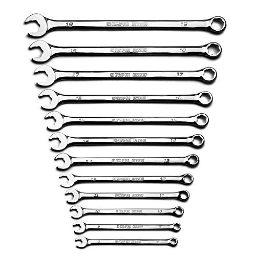 Capri Tools XT90 WaveDrive Pro Combination Wrench Set for Regular and Rounded Bolts, 8 to 19 mm, Metric, 12-Piece with Heavy Duty Canvas Pouch, CP11750-12MPK