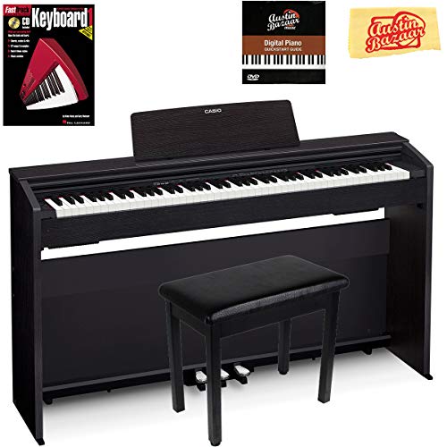 Casio Privia PX-870 Digital Piano - Black Bundle with Furniture Bench, Instructional Book, Online Lessons, Austin Bazaar Instructional DVD, and Polishing Cloth