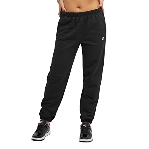 Champion Reverse Weave Oversized Joggers, Women’s Cotton Sweatpants, 30", Black C Logo, Small