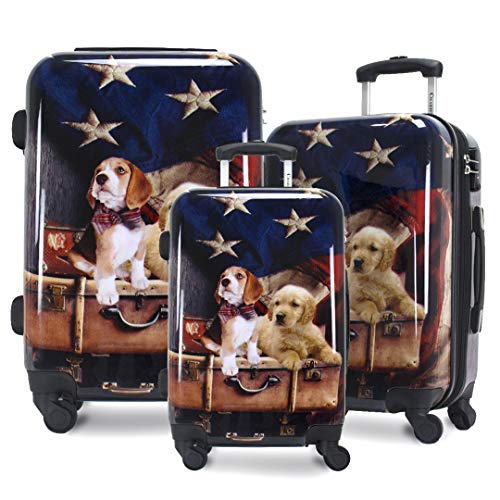 Chariot Printed Expandable Hardside Spinner Luggage Set, Freedom Pups, 3-Piece (20/24/28)