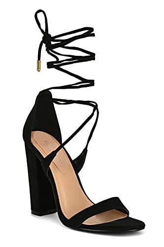 Charles Albert Women’s Criss-Cross Strappy Gladiator Dressy Lace Up High Heeled Open Toe Dress Stiletto Sandals - Medium, Black, 8