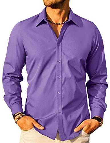 Classic Long Sleeve Dress Shirts for Men Purple Business Casual Shirt Purple 3XL