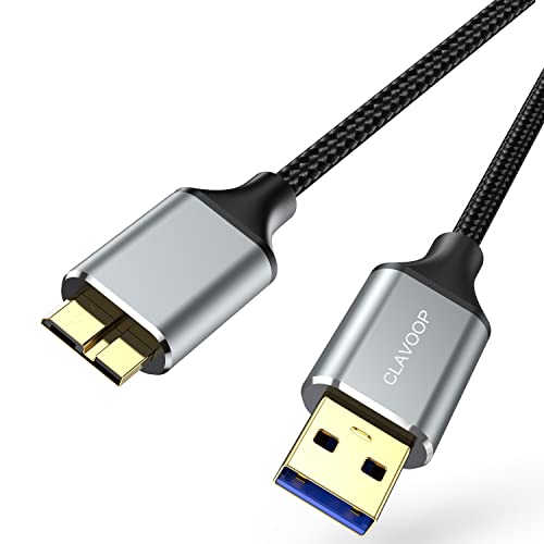 CLAVOOP USB 3.0 Micro B Cable 1.5ft, External Hard Drive Cable Cord High Speed Charger and Transfer Braided USB A to Micro B Hard Drive Cable M to M Compatible with MacBook Air Pro Galaxy S5 Note3