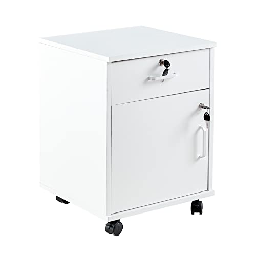CLIPOP Mobile File Cabinet with 1 Lockable Drawer & Storage Cabinet Box, Under Desk Rolling Vertical File Cabinet with 4 Wheels for Letter/Legal /A4 Size Documents for Home Office (White)
