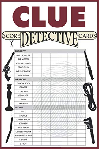 Clue Detective Score Cards: 125 Score Sheets for Clue Board Game, Replacement Pads, Refill Sheet, size 6 x 9 inch